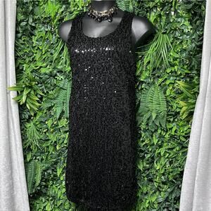 MODERN METALLICS‎ Dress Women 14/16 Black Cocktail All Over Sequin Formal 2658